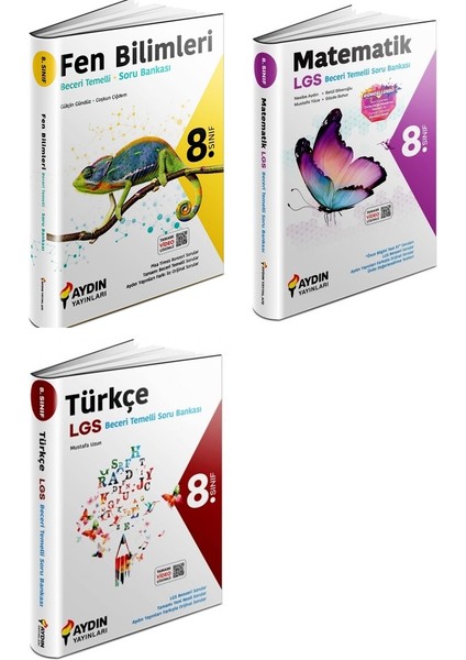 Aydın 2024 8. Sınıf Matematik + Türkçe + Fen Bilimleri Beceri Temelli Soru Seti 3 Kitap