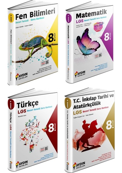 Aydın 2024 8. Sınıf Matematik + Türkçe + Fen + Inkılap Beceri Temelli Soru Seti 4 Kitap