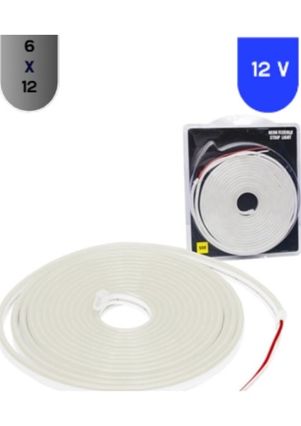 Msv Teknoloji 12 Volt 6X12 mm 120 Ledli Esnek Neon LED 4000K Naturel Beyaz Işık 5 Metre IP65