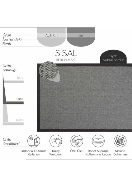 Berlin M720 Hav Toz Vermez Kolay Temizlenen Hasır Doku Balık Sırtı İthal Sisal Halı