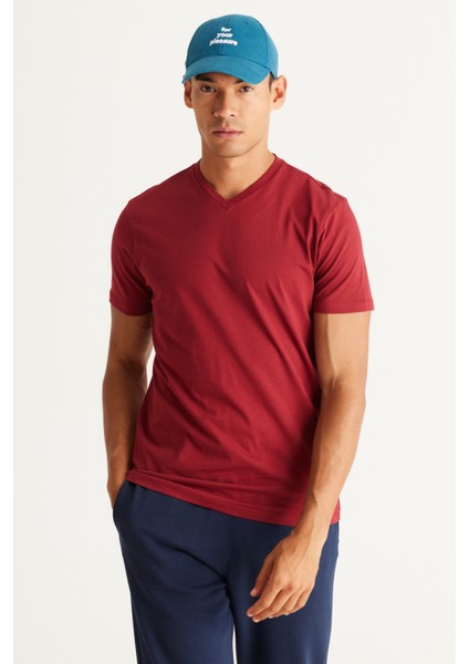 2'li Slim Fit Dar Kesim V Yaka %100 Pamuk T-Shirt