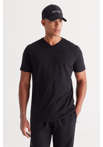 2'li Slim Fit Dar Kesim V Yaka %100 Pamuk Tişört