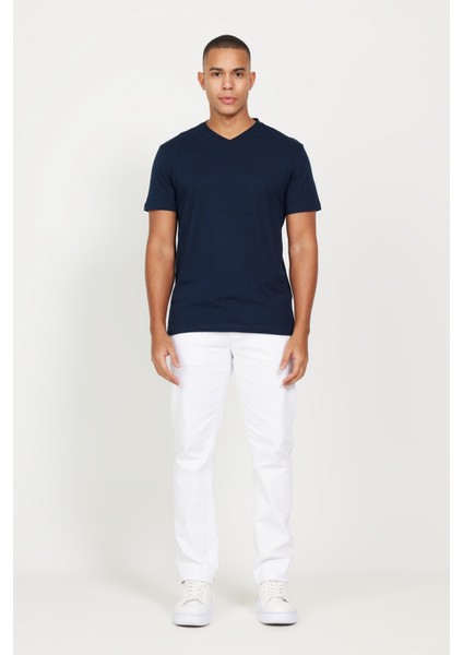 2'li Slim Fit Dar Kesim V Yaka %100 Pamuk Tişört
