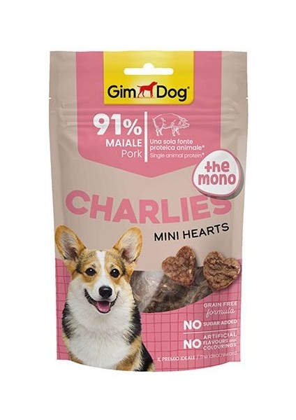 Charlies Mini Hearts Domuz Etli Tahılsız ve Şekersiz Köpek Ödülü 70 gr