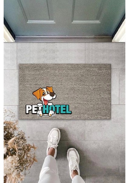 Dijital Baskı Gri Köpekli Pet Hotel Dekoratif Kapı Paspası K-2027