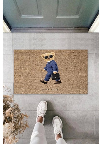 Bej Kapı Önü Paspası Rush Hour Ayıcık Desen K-3318