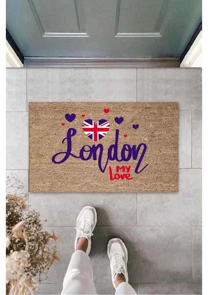 Dijital Baskı Kahverengi London My Love Paspas K-3154