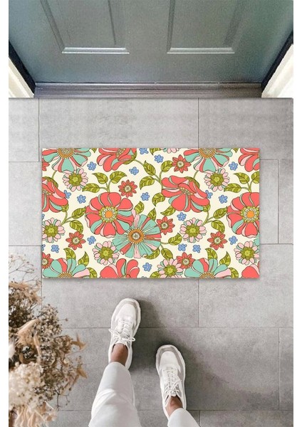 Dijital Soft Çiçekler Gül Kurusu Kapı Paspası Dış Mekan Paspas K-3121