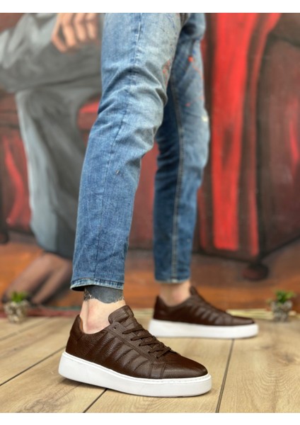 BA0348 Içi Dışı Deri Bağcıklı Kahverengi Casual Erkek Ayakkabı