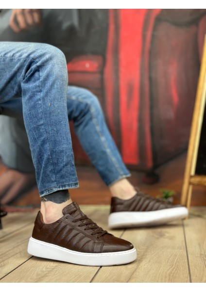 BA0348 Içi Dışı Deri Bağcıklı Kahverengi Casual Erkek Ayakkabı