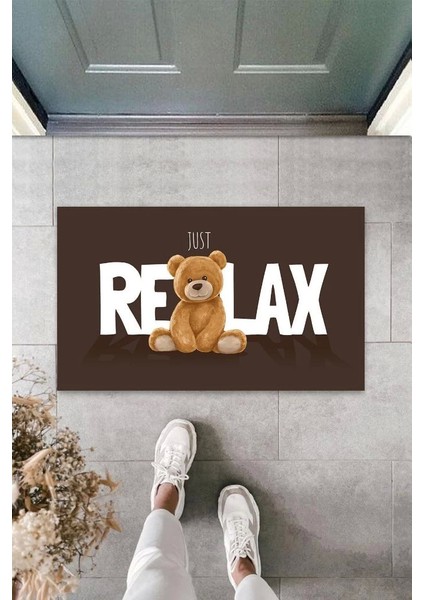 Kahverengi Kapı Önü Paspası Just Relax Ayıcık Desen K-3323