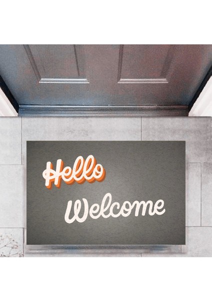 Kapı Önü Paspası Dekoratif Dijital Baskı Hello Welcome P-2326