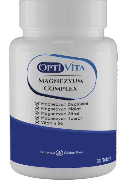 Magnezyum Complex 30 Tablet (Magnezyum Bisglisinat, Malat, Taurat, Sitrat + Vitamin B6)