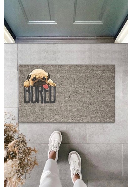 Dijital Baskı Gri Bored Köpekli Dekoratif Kapı Paspası K-2081