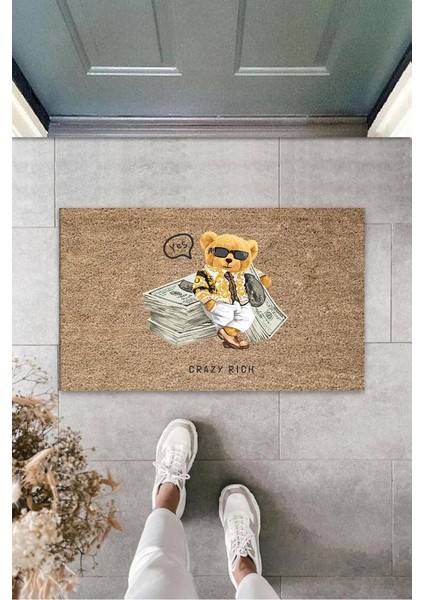Dijital Crayz Rich Ayıcık Bej Kapı Paspası Dış Mekan Paspas K-3182