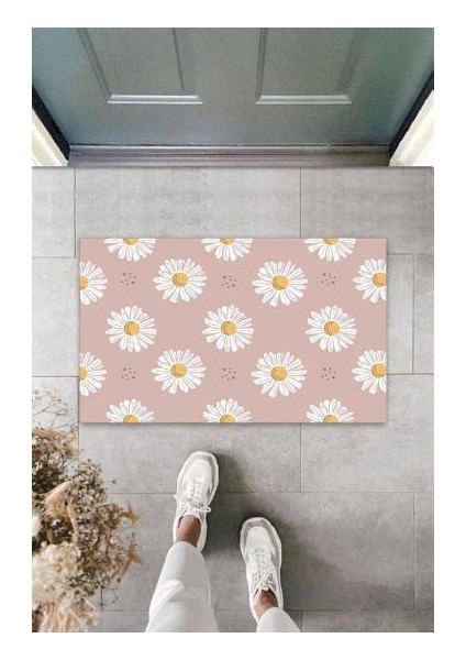 Dekoratif Dijital Papatya Lila Kapı Paspası Dış Mekan Paspas K-3104