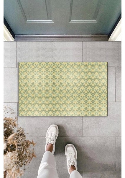 Dekoratif Dijital Baskı Açık Yeşil Motif Dış Mekan Paspas K-2087