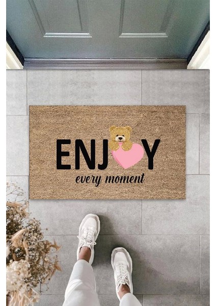 Bej Kapı Önü Paspası Enjoy Ever Moment Ayıcık Desen K-3351