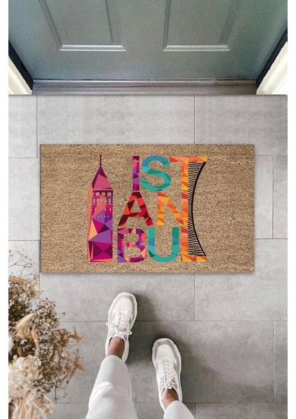Dijital Baskı Bej Istanbul Paspas K-3029