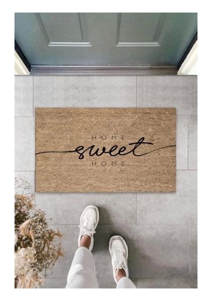 Bej Kapı Önü Paspası Home Sweet Home Desen K-3314
