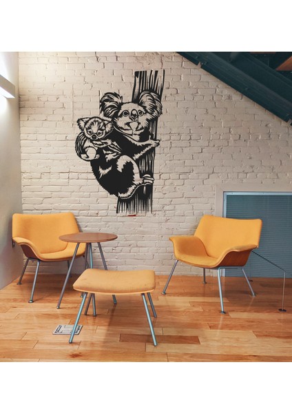 Ağaca Sarılmış Sevimli Koala ve Yavrusu Metal Duvar Tablosu Ev Dekorasyon Salon Dekoru Tablo Doğa