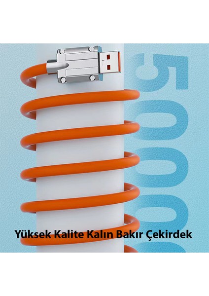 6A 120W 180° Dönebilen USB To iPhone Lightning Hızlı Şarj Kablosu Silikon Kablo 1 Metre