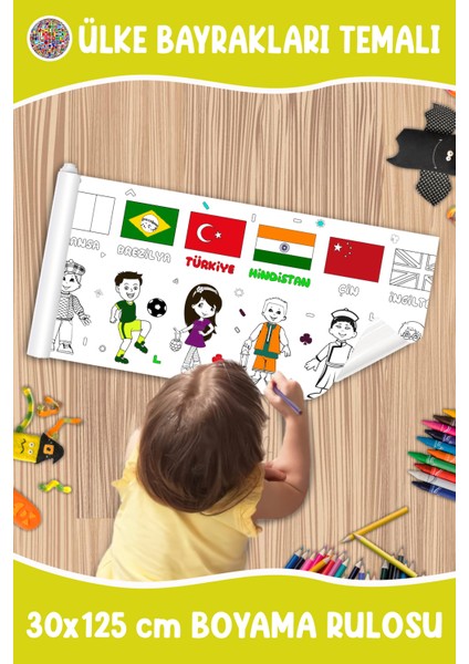 Ülke Bayrakları Temalı Boyama Rulosu 30X125 cm