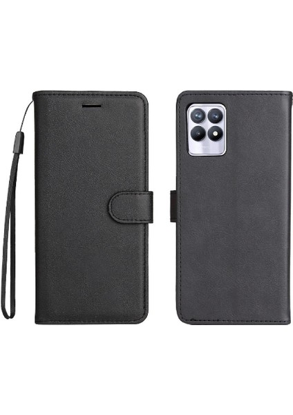 Kart Yuvası Klasik Katı ile Realme 8i Yüksek Kaliteli Deri Için Flip Case (Yurt Dışından)