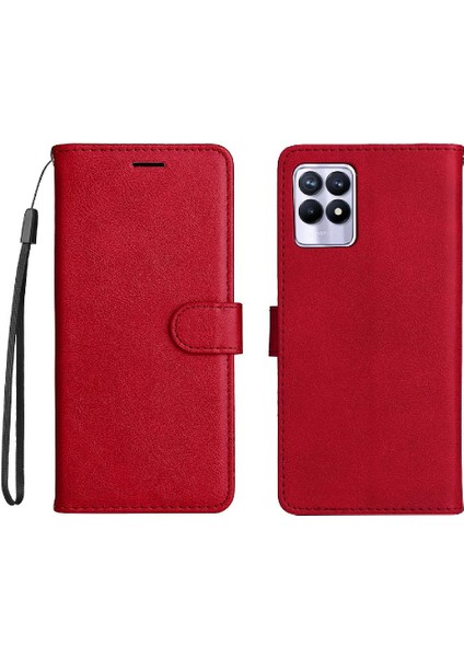 Kart Yuvası Klasik Katı ile Realme 8i Yüksek Kaliteli Deri Için Flip Case (Yurt Dışından)