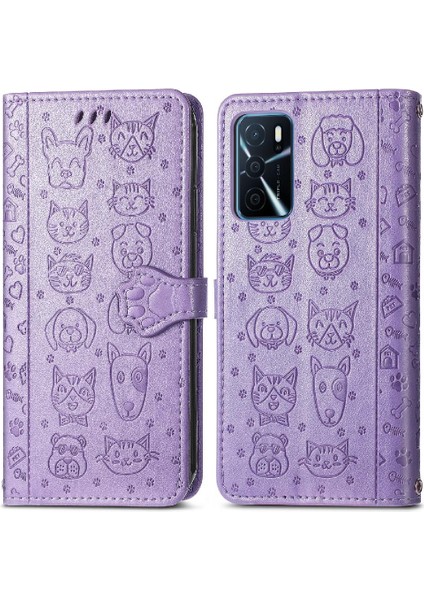 Oppo A16 Flip Kapak Için Kılıf Karikatür Hayvanlar Darbeye Kısa Kayış Kılıf (Yurt Dışından)