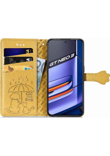 Realme Gt Neo 3 Darbeye Karikatür Hayvanlar Için Kılıf Deri Kılıf Flip (Yurt Dışından)