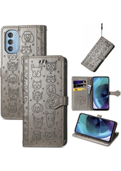 Moto G51 Karikatür Hayvanlar Için Kılıf Kısa Kayış Darbeye Deri Kılıf (Yurt Dışından)