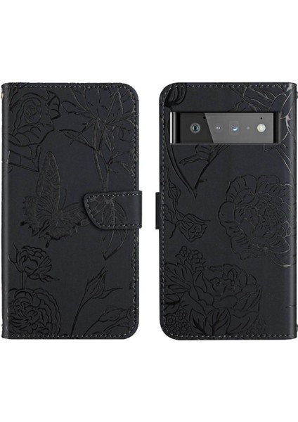 Google Pixel 6 Pro Çiçekler ve Bilek Kayışı ile Kelebekler Için Kılıf (Yurt Dışından)