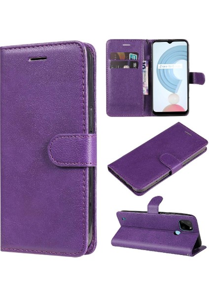 Kart Yuvası Klasik Kılıf ile Realme C21Y Yüksek Kaliteli Deri Için Flip Case (Yurt Dışından)