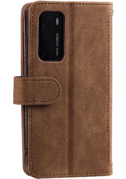 Huawei P40 Pro Cüzdan Pu Deri 9 Kart Yuvaları Kickstand Için Flip Case (Yurt Dışından)