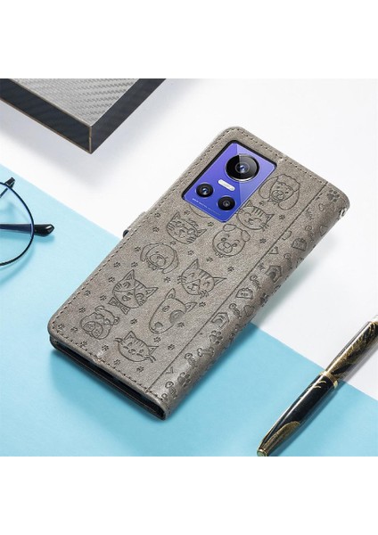 Realme Gt Neo 3 Darbeye Karikatür Hayvanlar Için Kılıf Deri Kılıf Flip (Yurt Dışından)