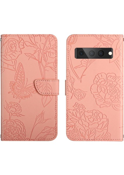 Google Pixel 7 Pro Çiçekler ve Bilek Kayışı Pu ile Kelebekler Için Kılıf (Yurt Dışından)