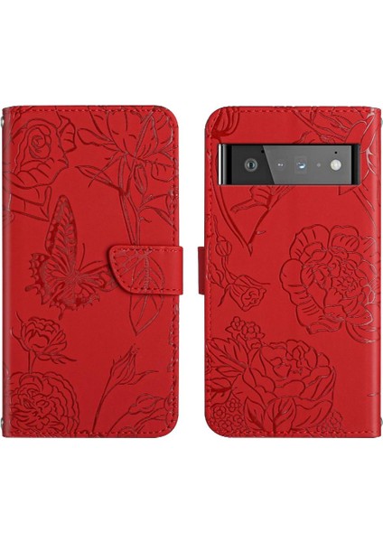 Google Pixel 6 Pro Çiçekler ve Bilek Kayışı ile Kelebekler Için Kılıf (Yurt Dışından)