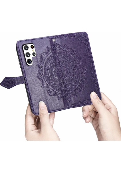 Samsung S22 Ultra Deri Kılıf Basit Iş Zarif Desen (Yurt Dışından)