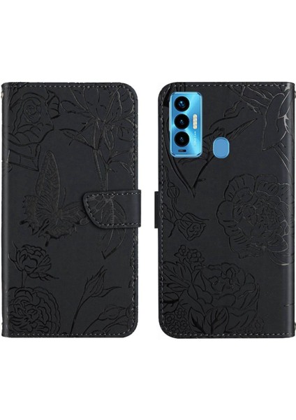 Tecno Camon 18I Darbeye Dayanıklı Deri Çanta Çiçekler ve Kelebekler Için Kılıf (Yurt Dışından)