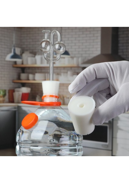 6 adet Küçük Damacana Silikon Tıpa ve Cam Hava Kilidi Elyapımı Handmade