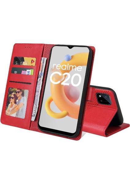 Realme C20 Premium Deri Darbeye Üç Kart Yuvaları 4 Için Flip Case (Yurt Dışından)