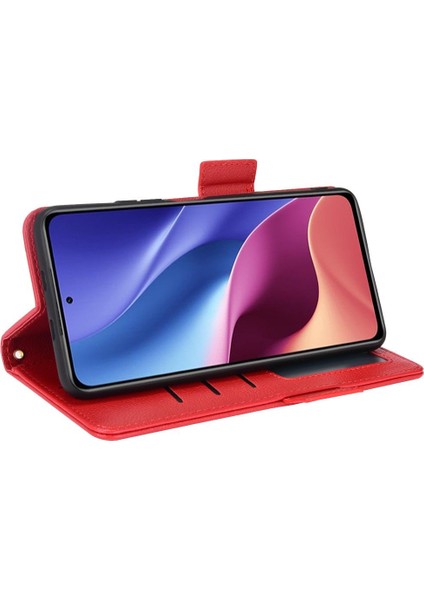 Xiaomi Poco F3 Yan Toka Manyetik Kart Yuvaları Tutucu Pu Deri Kılıf (Yurt Dışından)