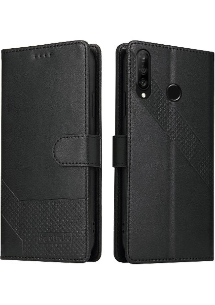 Huawei P30 Lite Premium Deri Kickstand 4 Köşe Üç Için Flip Case (Yurt Dışından)