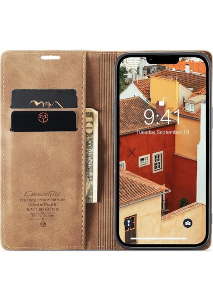 Iphone 14 Için Flip Case Pro Vintage Pu Deri Cüzdan Kılıf Kart Yuvası Flip (Yurt Dışından)