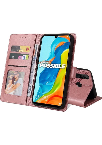 Huawei P30 Lite Premium Deri Kickstand 4 Köşe Üç Için Flip Case (Yurt Dışından)