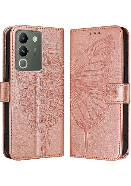 Vivo V29E 5g Manyetik Kabartma Kelebek Premium Deri Flip Için Kılıf (Yurt Dışından)