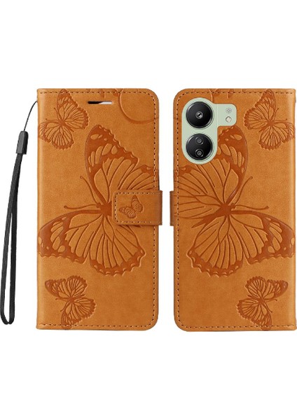Kart Yuvası Standı ile Xiaomi Redmi 13C 4g Için Kılıf Pu Deri Kapak Çevirin (Yurt Dışından)