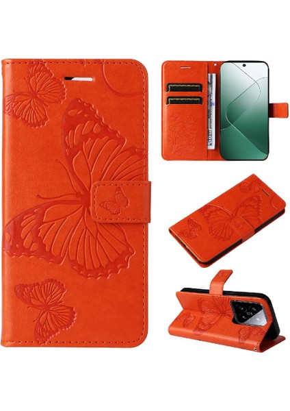 Xiaomi 14 Flip Kickstand Darbeye Kapak Için Kart Yuvası Standı ile Pu (Yurt Dışından)