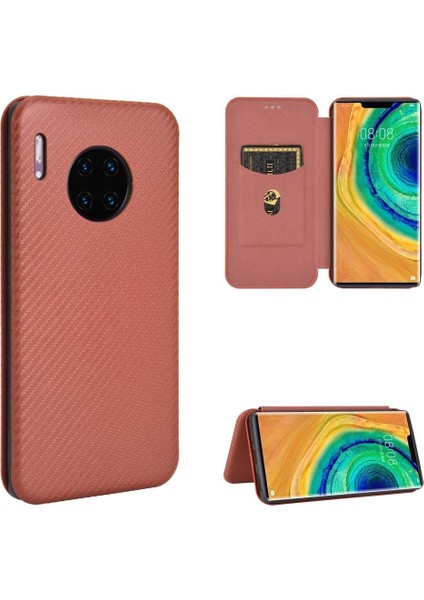 Huawei Mate 30 Pro Için Kılıf Manyetik Karbon Fiber Kart Tutucu ile Tam (Yurt Dışından)